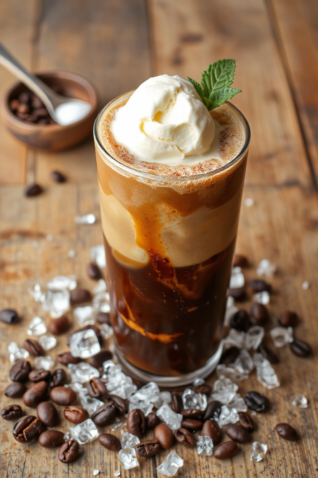 frothy iced coffee preparation
